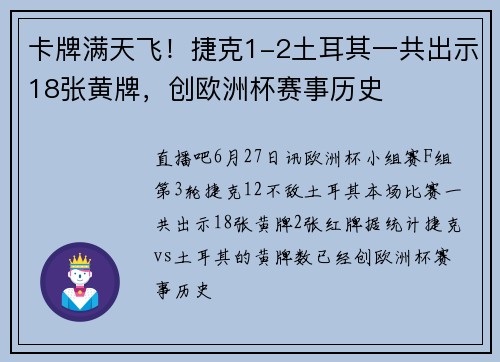卡牌满天飞！捷克1-2土耳其一共出示18张黄牌，创欧洲杯赛事历史
